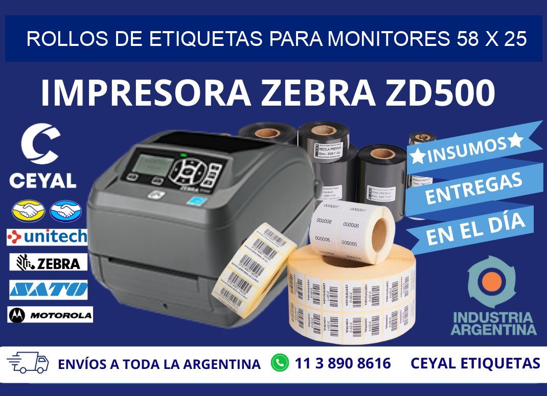ROLLOS DE ETIQUETAS PARA MONITORES 58 x 25