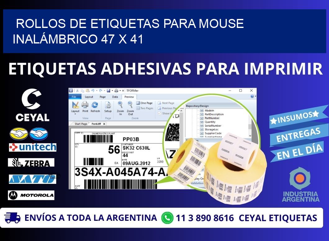 ROLLOS DE ETIQUETAS PARA MOUSE INALÁMBRICO 47 x 41
