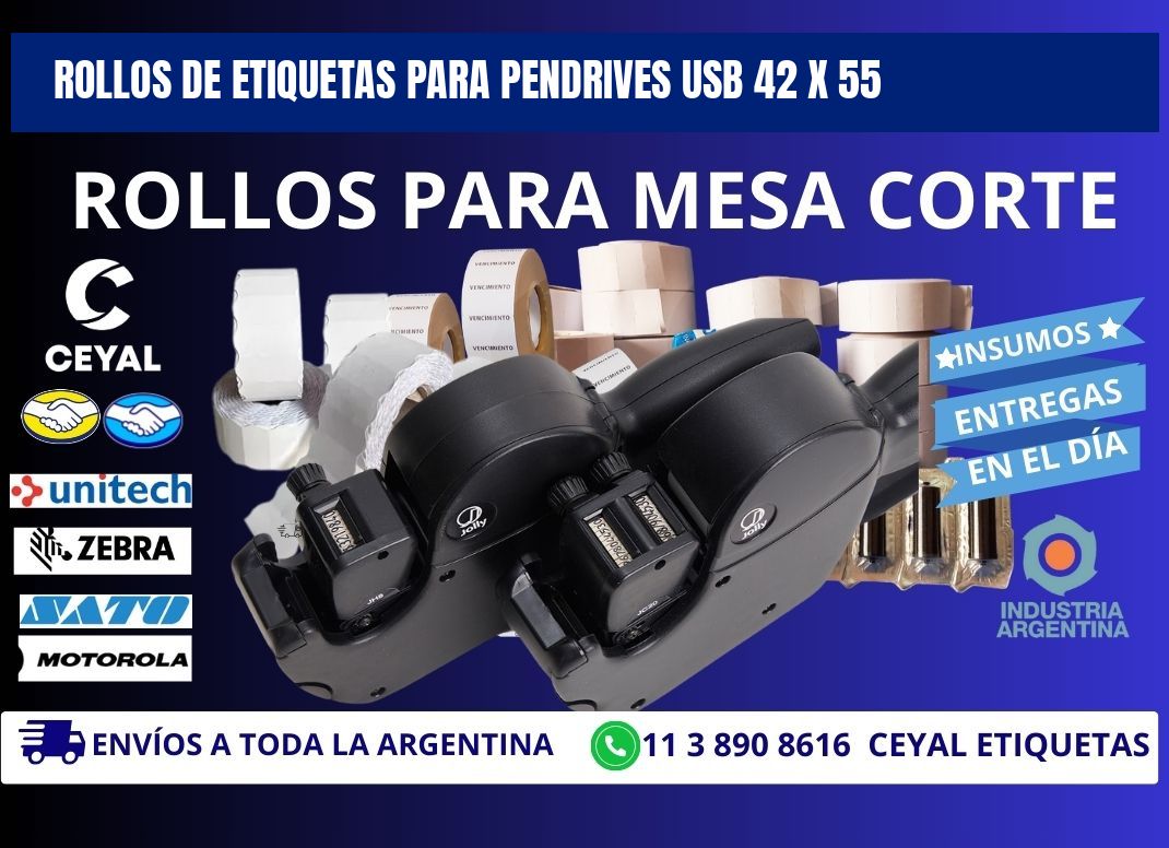 ROLLOS DE ETIQUETAS PARA PENDRIVES USB 42 x 55