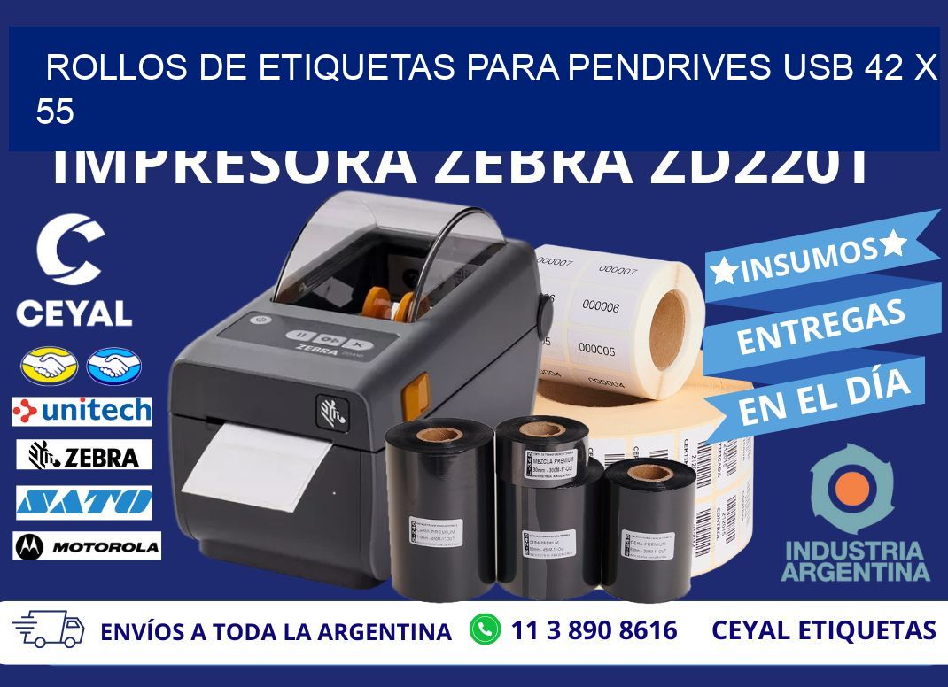 ROLLOS DE ETIQUETAS PARA PENDRIVES USB 42 x 55