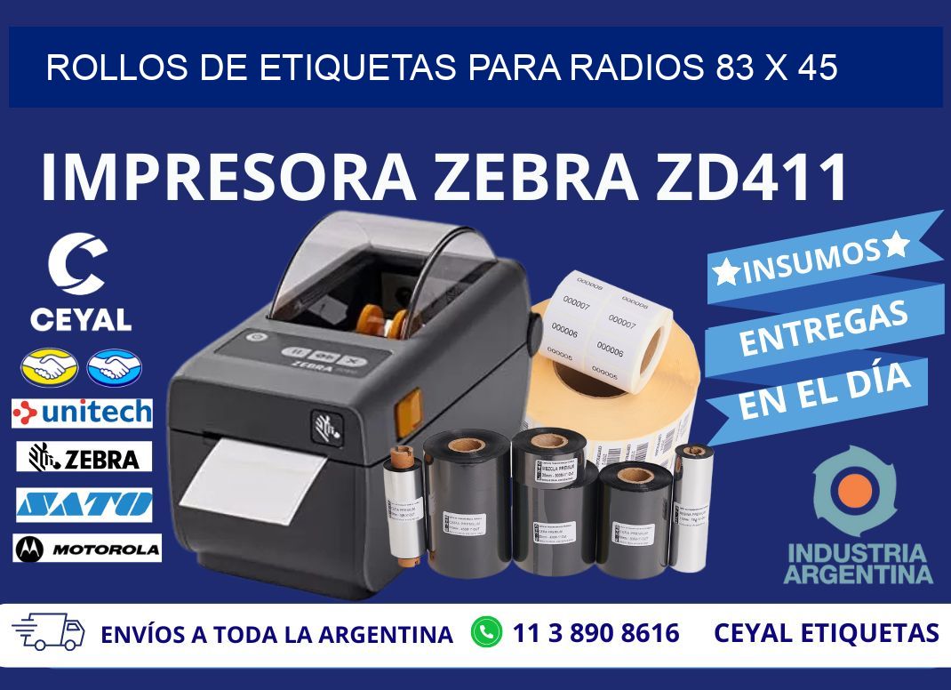 ROLLOS DE ETIQUETAS PARA RADIOS 83 x 45