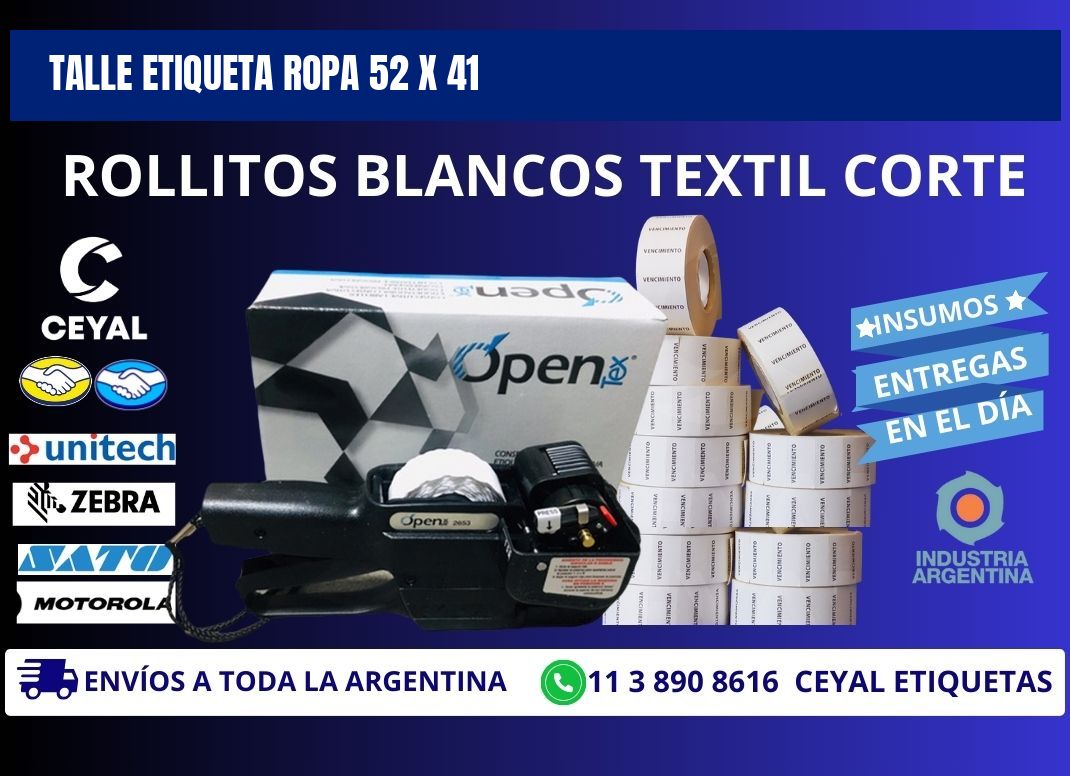 TALLE ETIQUETA ROPA 52 x 41