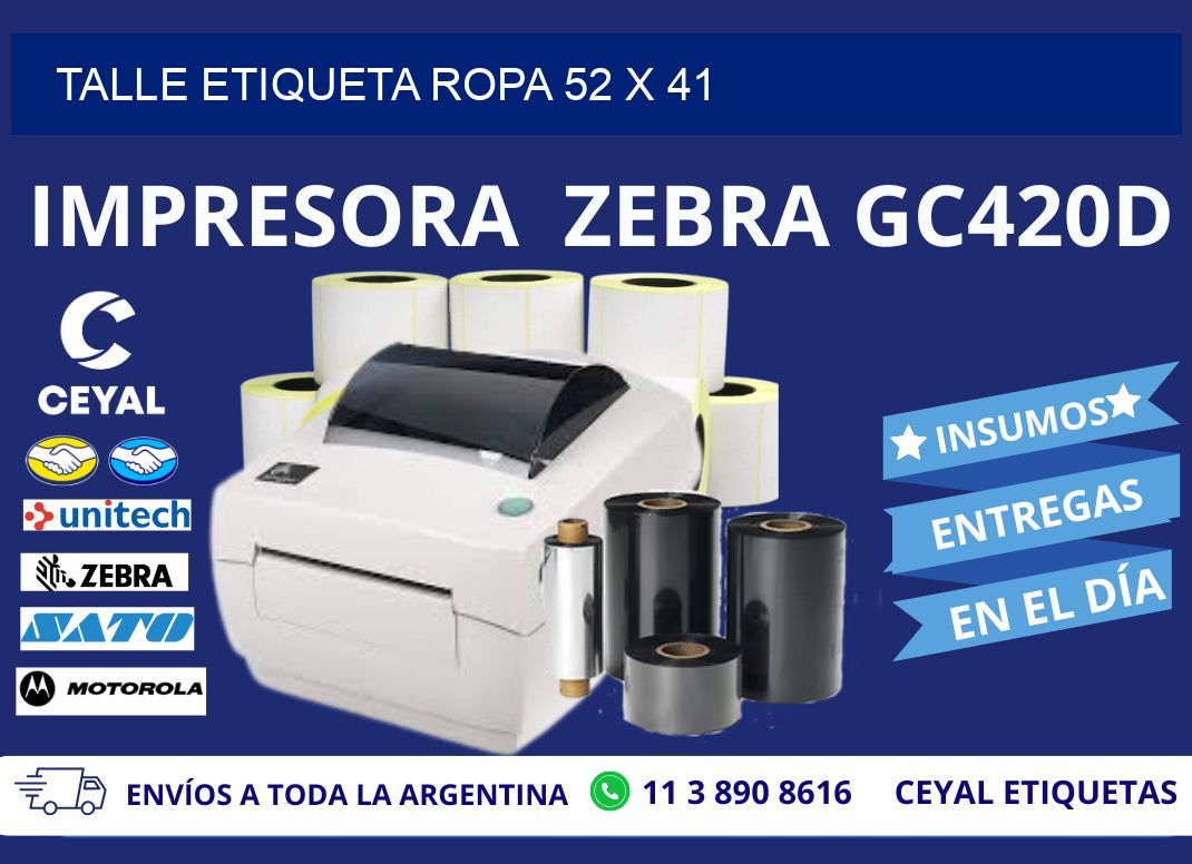 TALLE ETIQUETA ROPA 52 x 41