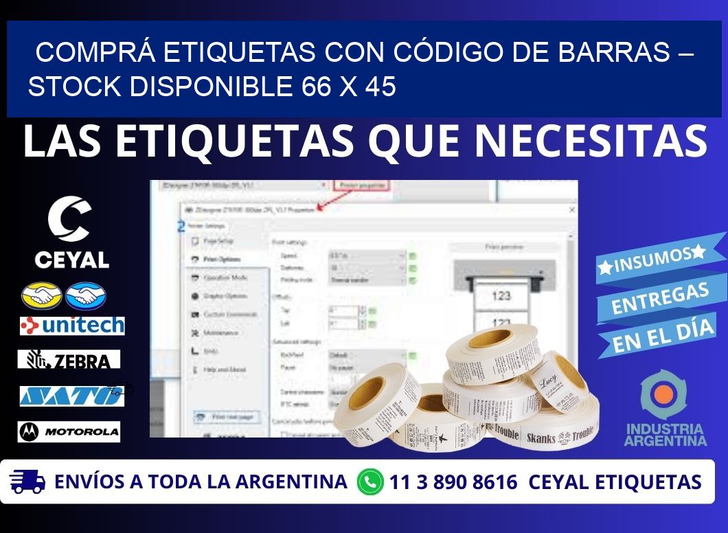 COMPRÁ ETIQUETAS CON CÓDIGO DE BARRAS – STOCK DISPONIBLE 66 x 45