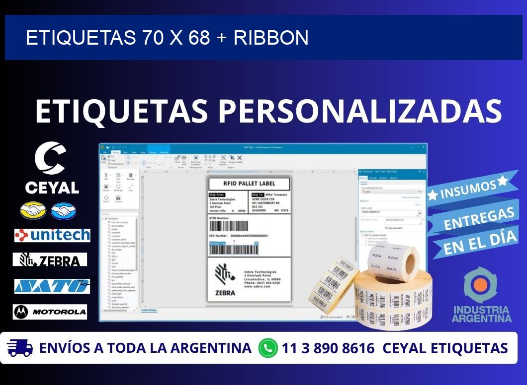 ETIQUETAS 70 x 68 + RIBBON