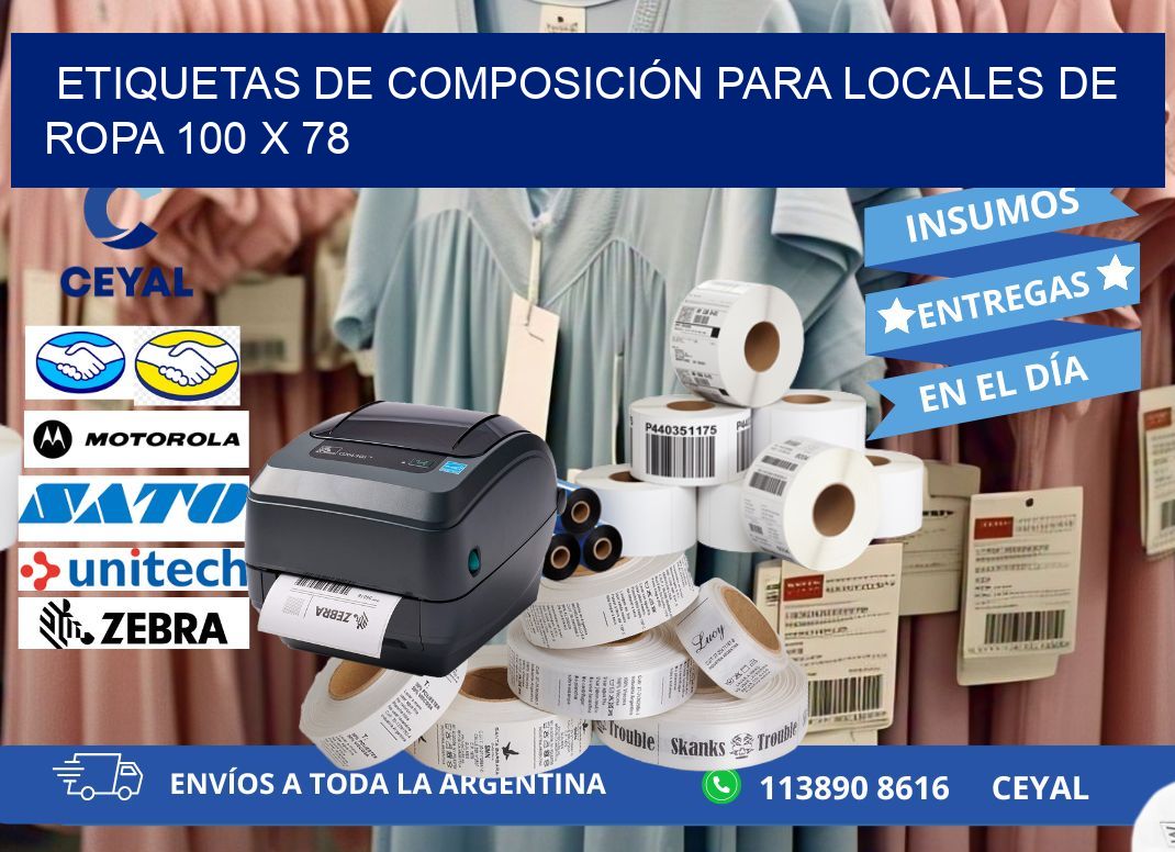 ETIQUETAS DE COMPOSICIÓN PARA LOCALES DE ROPA 100 x 78