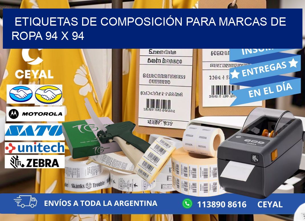 ETIQUETAS DE COMPOSICIÓN PARA MARCAS DE ROPA 94 x 94
