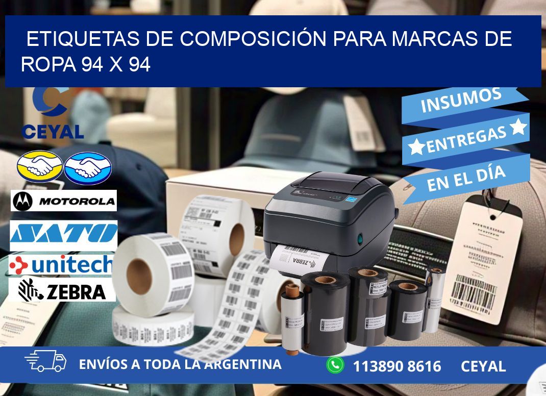 ETIQUETAS DE COMPOSICIÓN PARA MARCAS DE ROPA 94 x 94