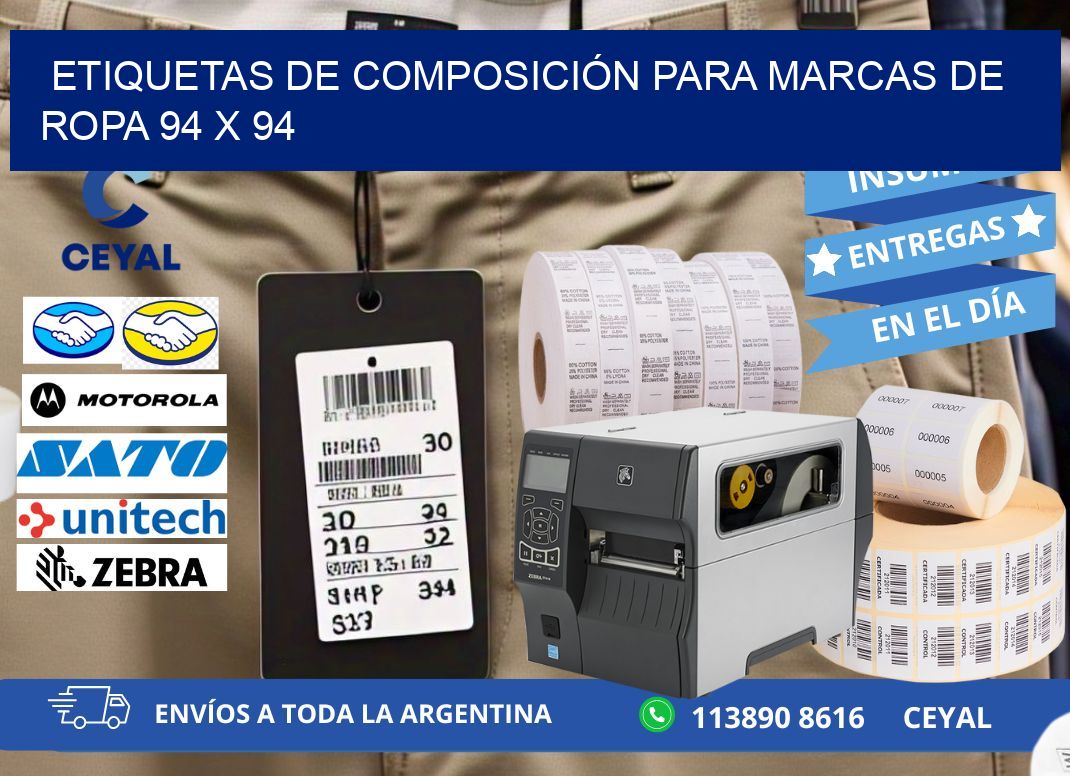 ETIQUETAS DE COMPOSICIÓN PARA MARCAS DE ROPA 94 x 94