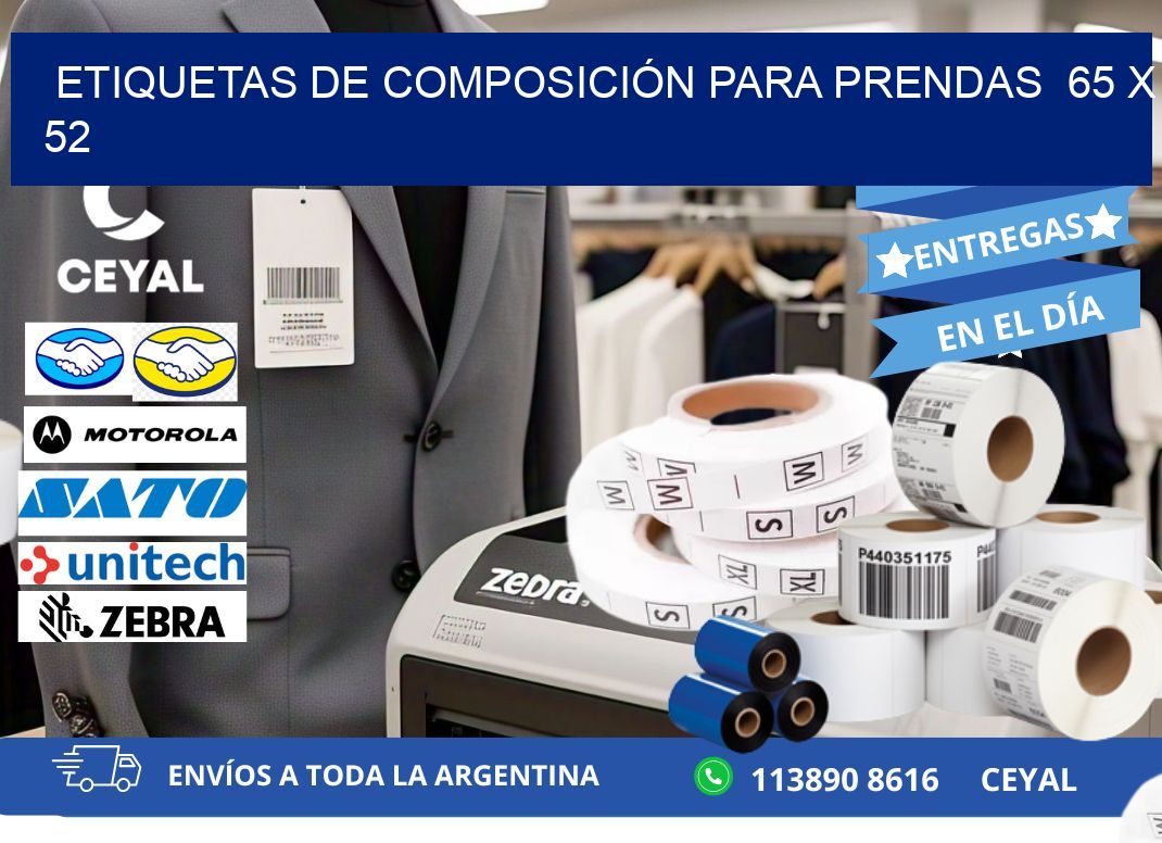 ETIQUETAS DE COMPOSICIÓN PARA PRENDAS  65 x 52