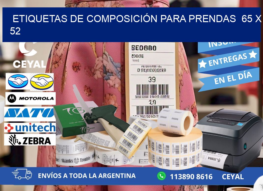ETIQUETAS DE COMPOSICIÓN PARA PRENDAS  65 x 52