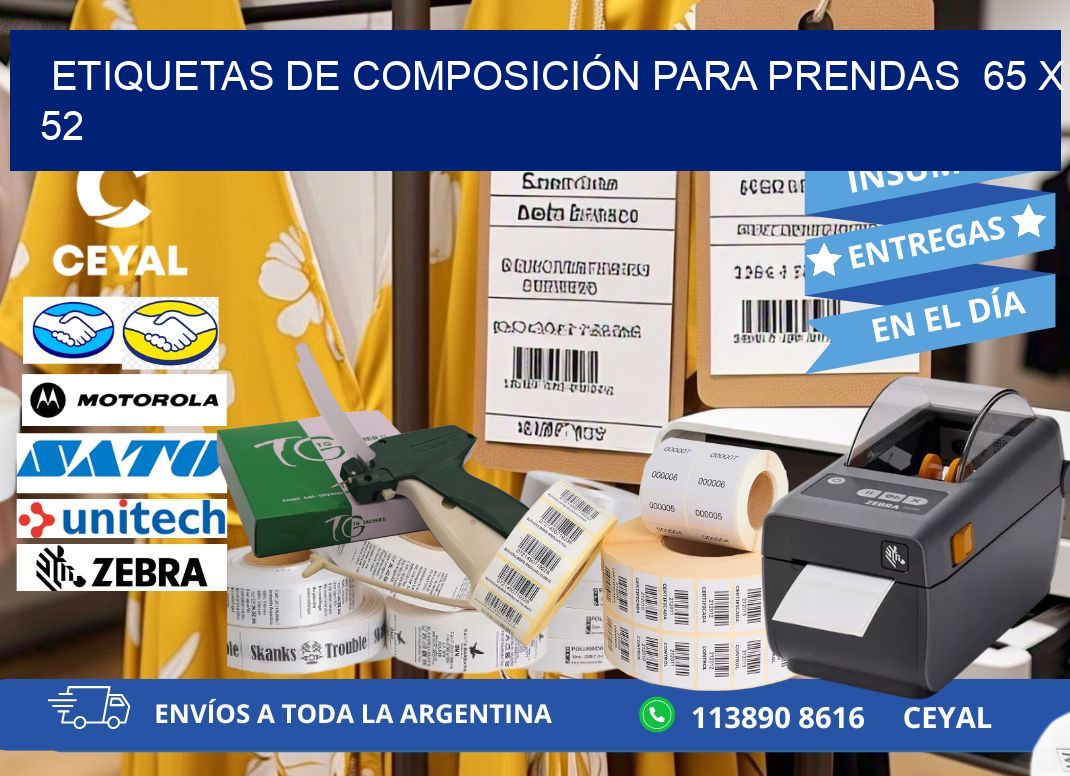 ETIQUETAS DE COMPOSICIÓN PARA PRENDAS  65 x 52