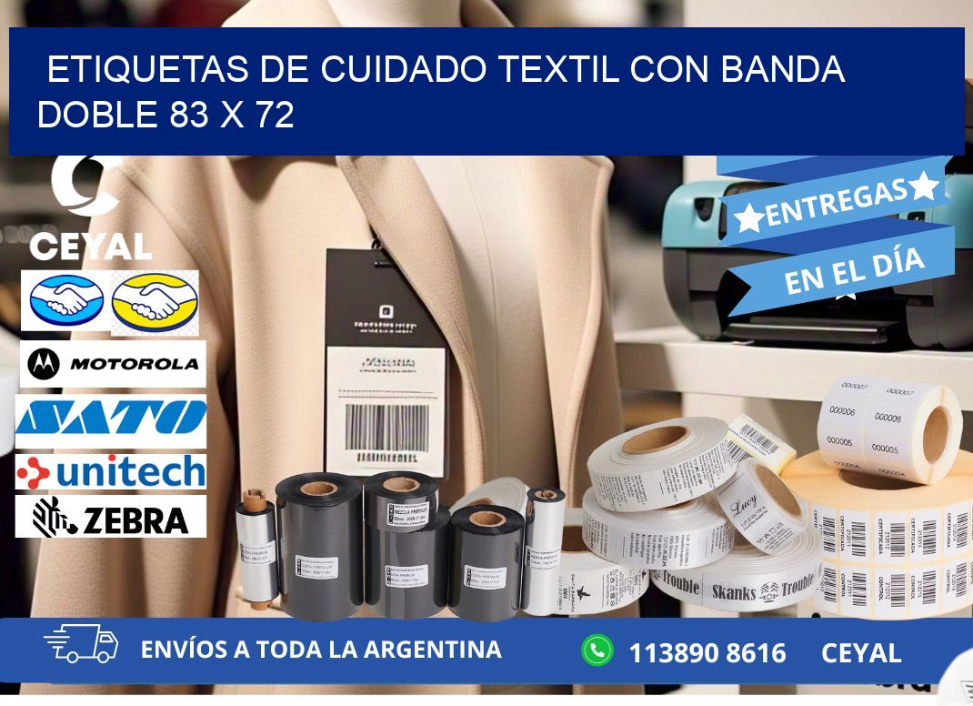 ETIQUETAS DE CUIDADO TEXTIL CON BANDA DOBLE 83 x 72