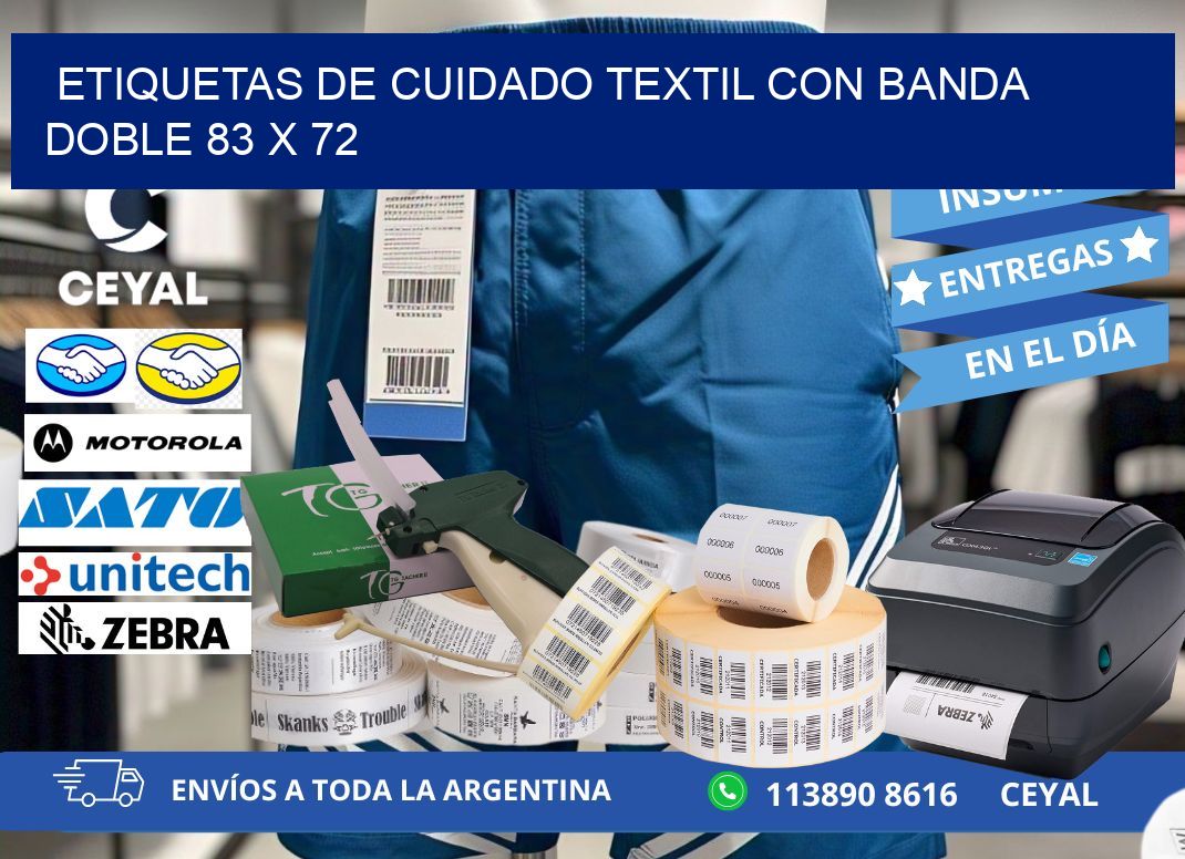 ETIQUETAS DE CUIDADO TEXTIL CON BANDA DOBLE 83 x 72