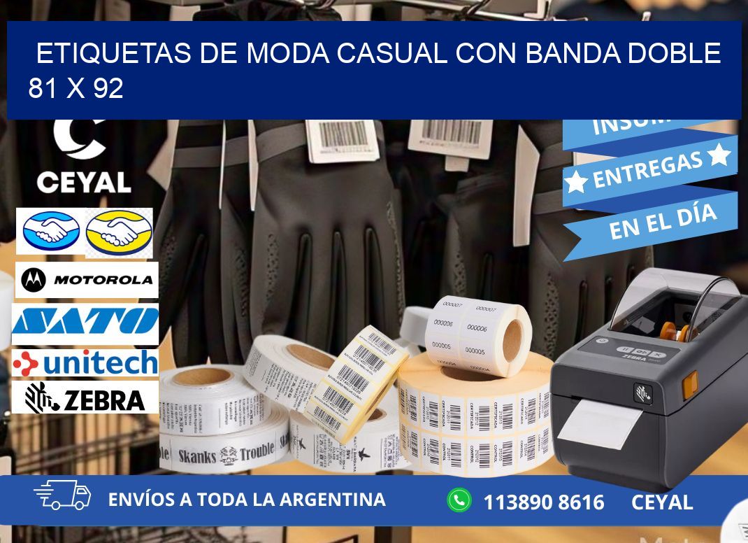 ETIQUETAS DE MODA CASUAL CON BANDA DOBLE 81 x 92