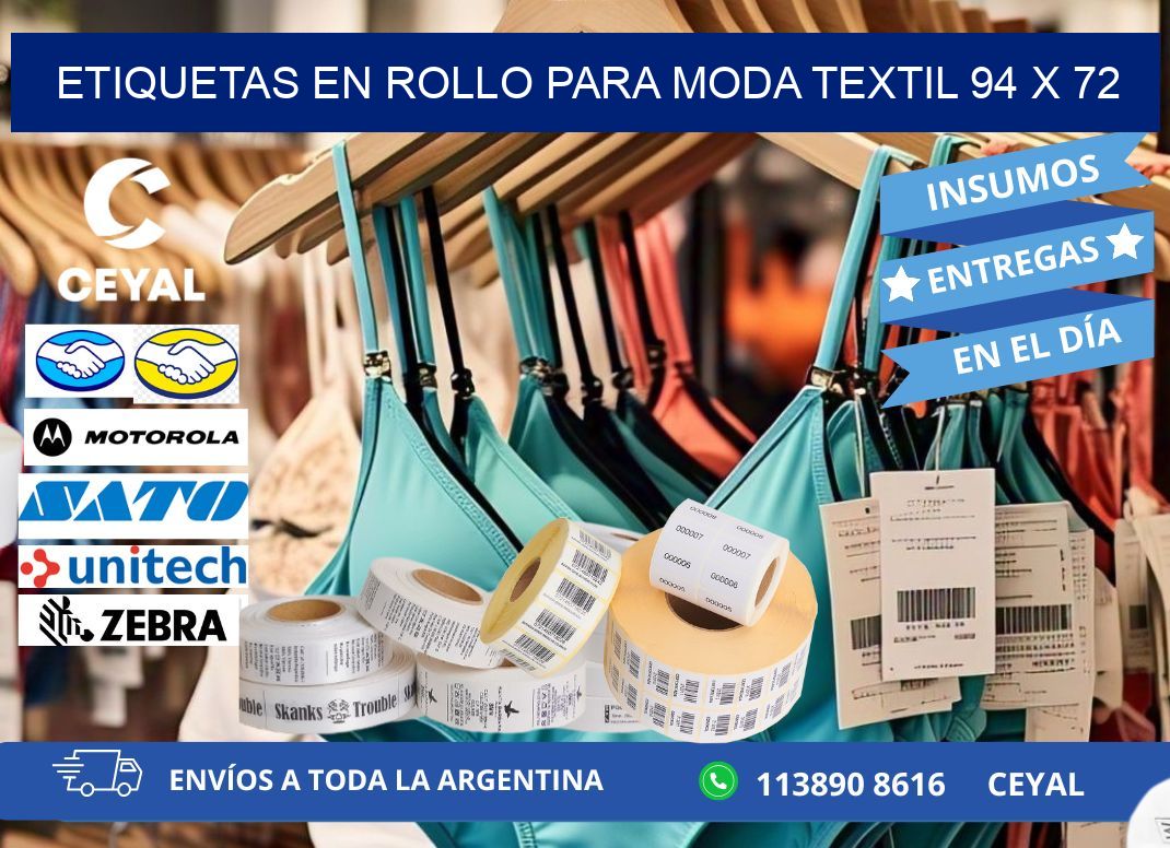 ETIQUETAS EN ROLLO PARA MODA TEXTIL 94 x 72