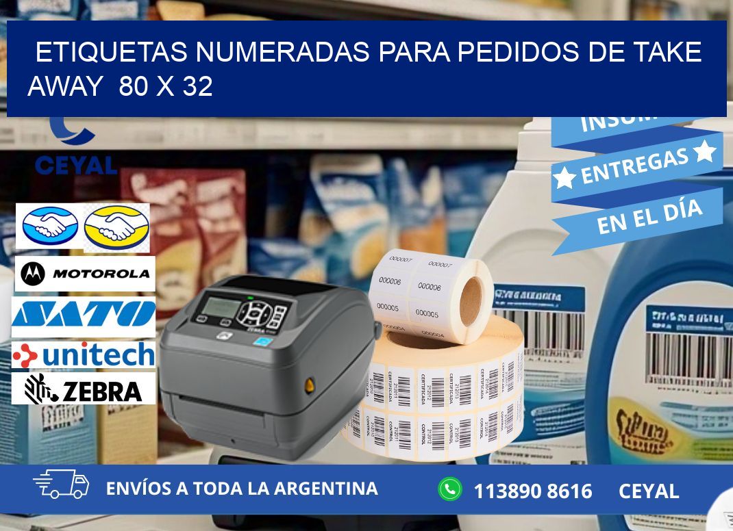 ETIQUETAS NUMERADAS PARA PEDIDOS DE TAKE AWAY  80 x 32