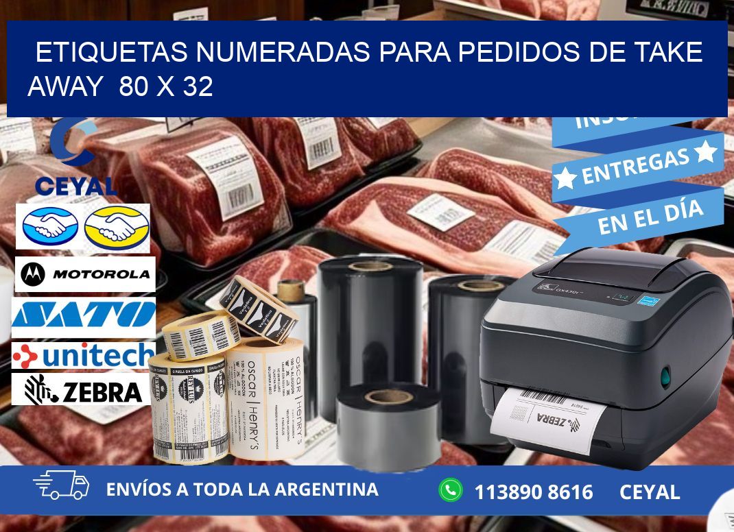 ETIQUETAS NUMERADAS PARA PEDIDOS DE TAKE AWAY  80 x 32