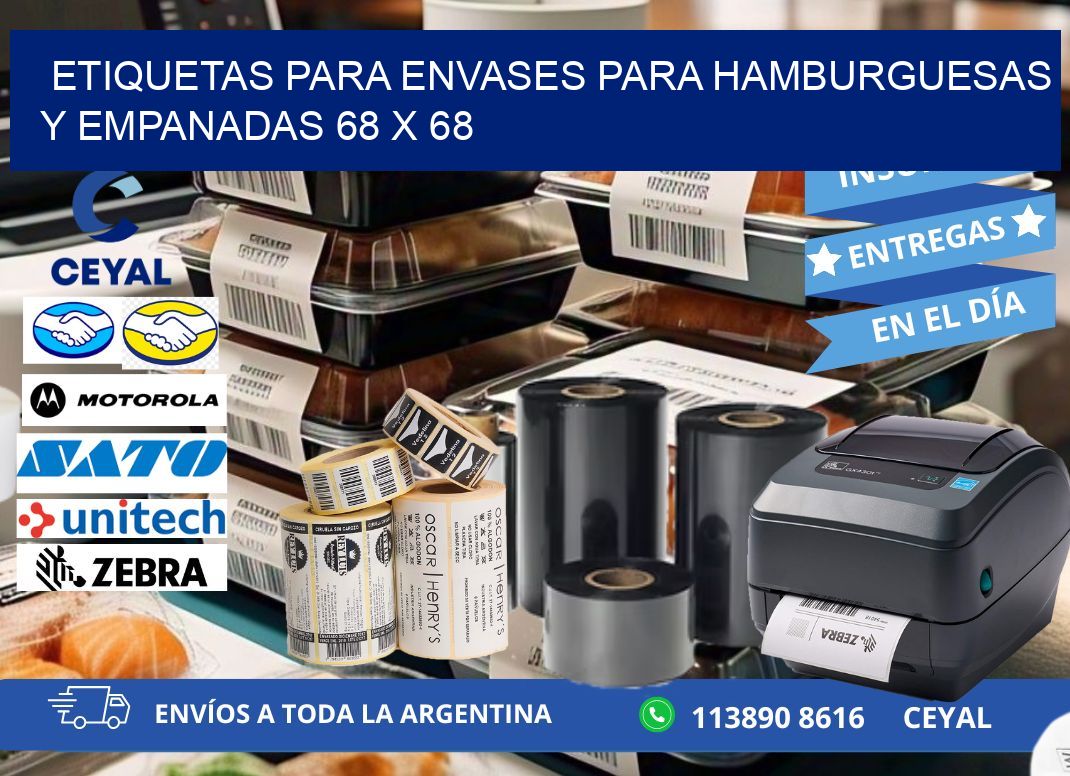 ETIQUETAS PARA ENVASES PARA HAMBURGUESAS Y EMPANADAS 68 x 68