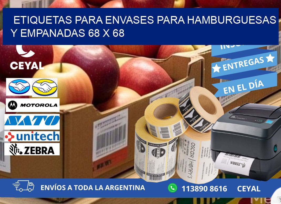 ETIQUETAS PARA ENVASES PARA HAMBURGUESAS Y EMPANADAS 68 x 68