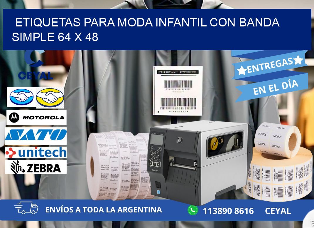 ETIQUETAS PARA MODA INFANTIL CON BANDA SIMPLE 64 x 48