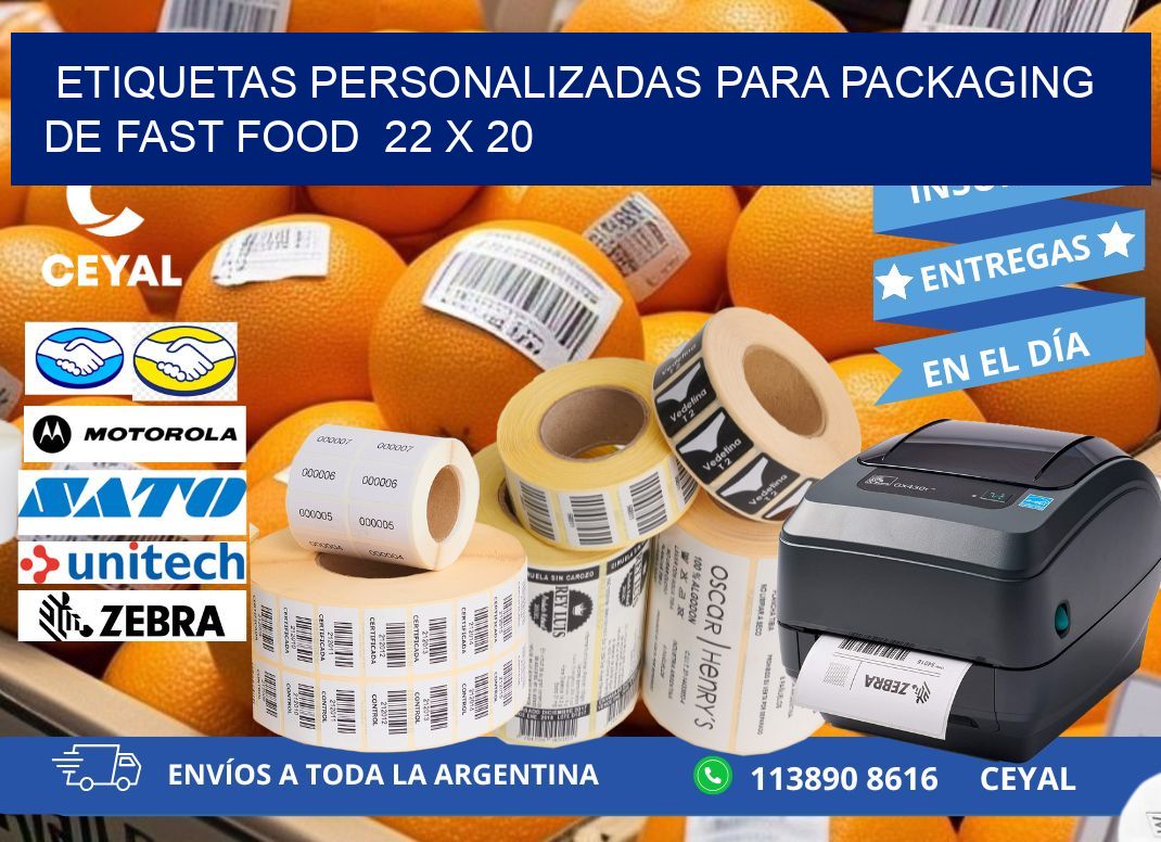 ETIQUETAS PERSONALIZADAS PARA PACKAGING DE FAST FOOD  22 x 20