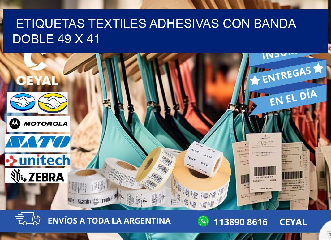 ETIQUETAS TEXTILES ADHESIVAS CON BANDA DOBLE 49 x 41