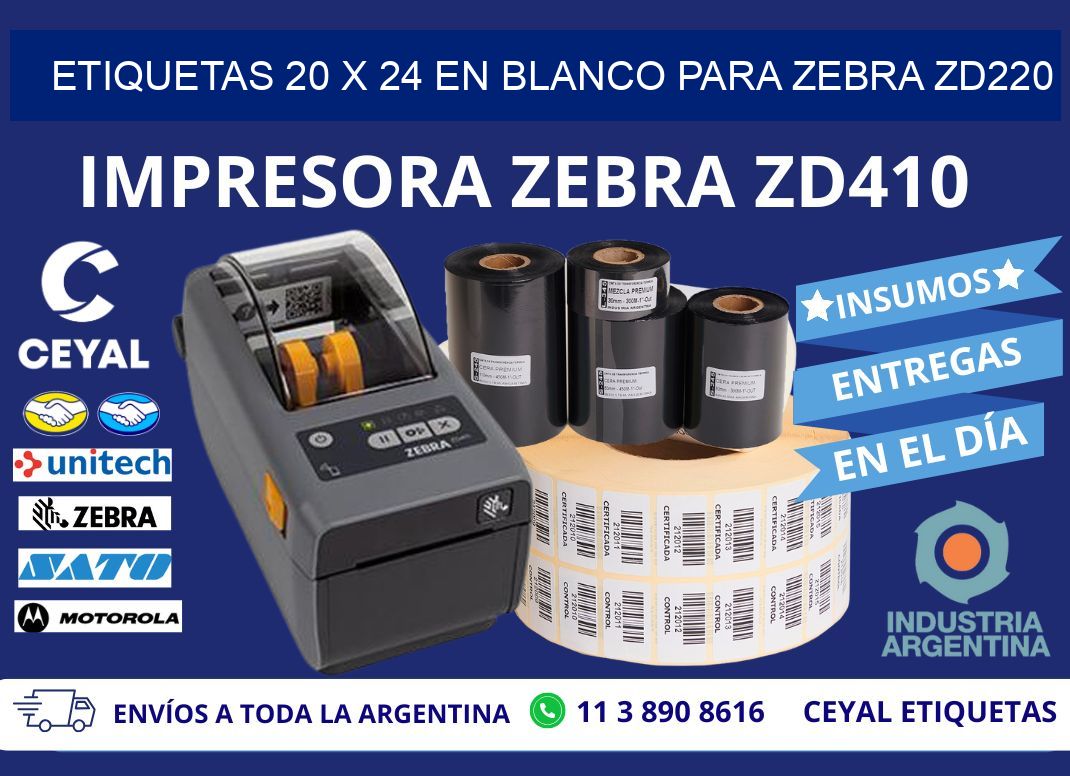 Etiquetas 20 x 24 en blanco para zebra zd220