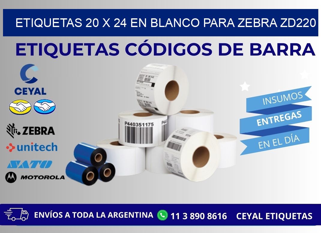 Etiquetas 20 x 24 en blanco para zebra zd220