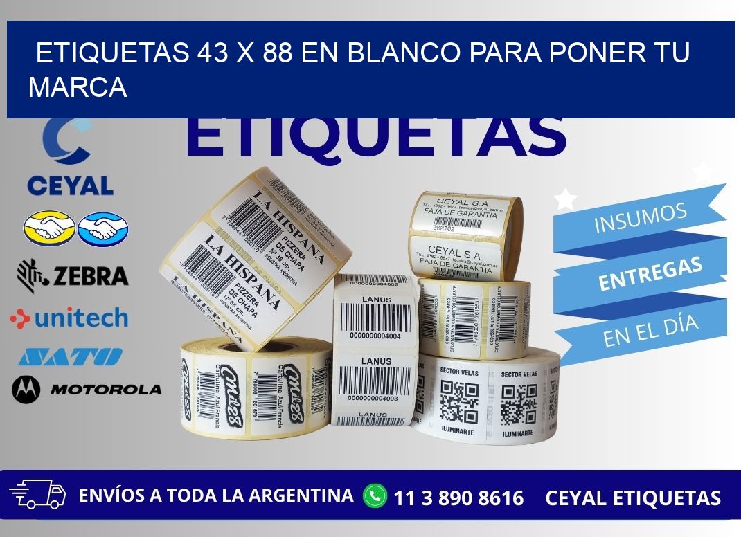Etiquetas 43 x 88 en blanco para poner tu marca