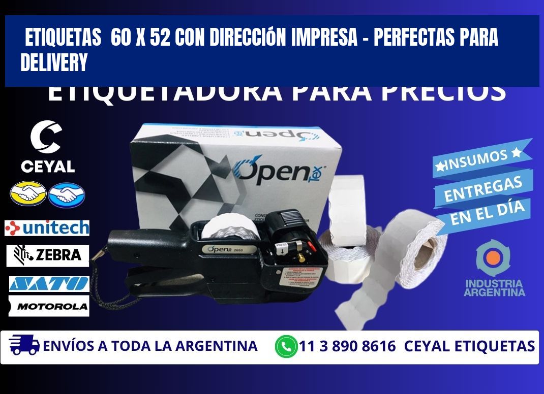 Etiquetas  60 x 52 con Dirección Impresa – Perfectas para Delivery