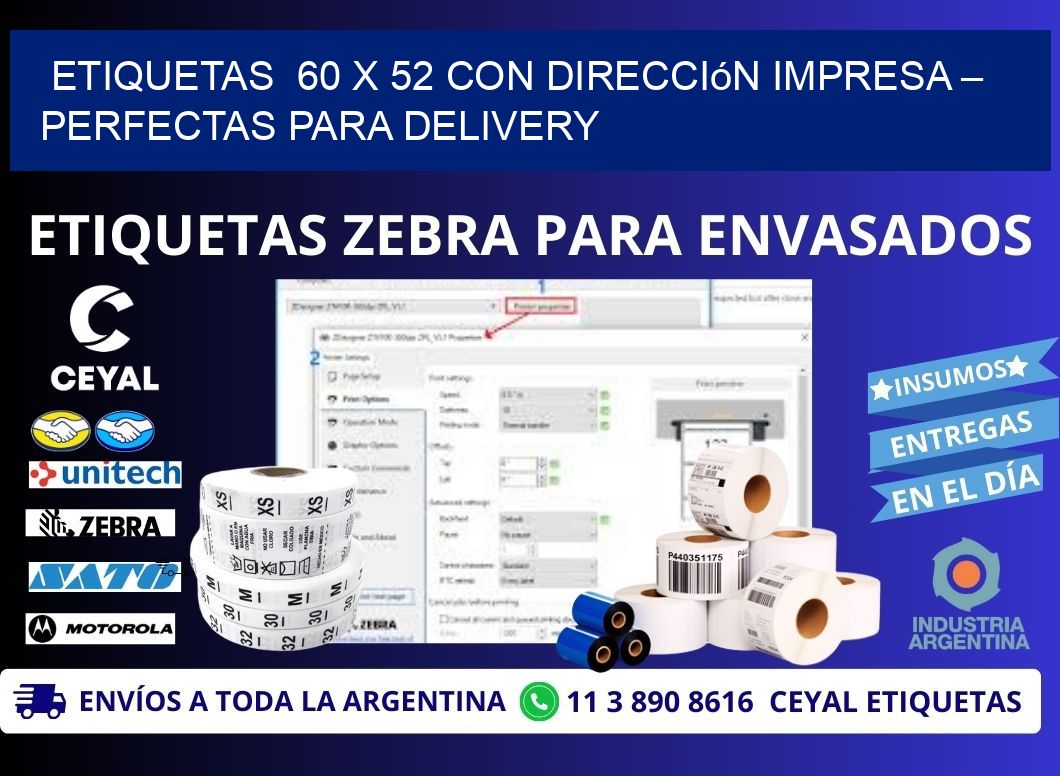 Etiquetas  60 x 52 con Dirección Impresa – Perfectas para Delivery