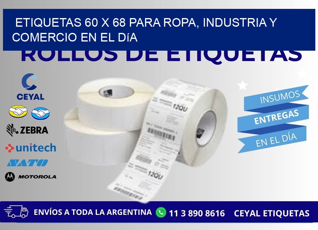 Etiquetas 60 x 68 para Ropa, Industria y Comercio en el Día