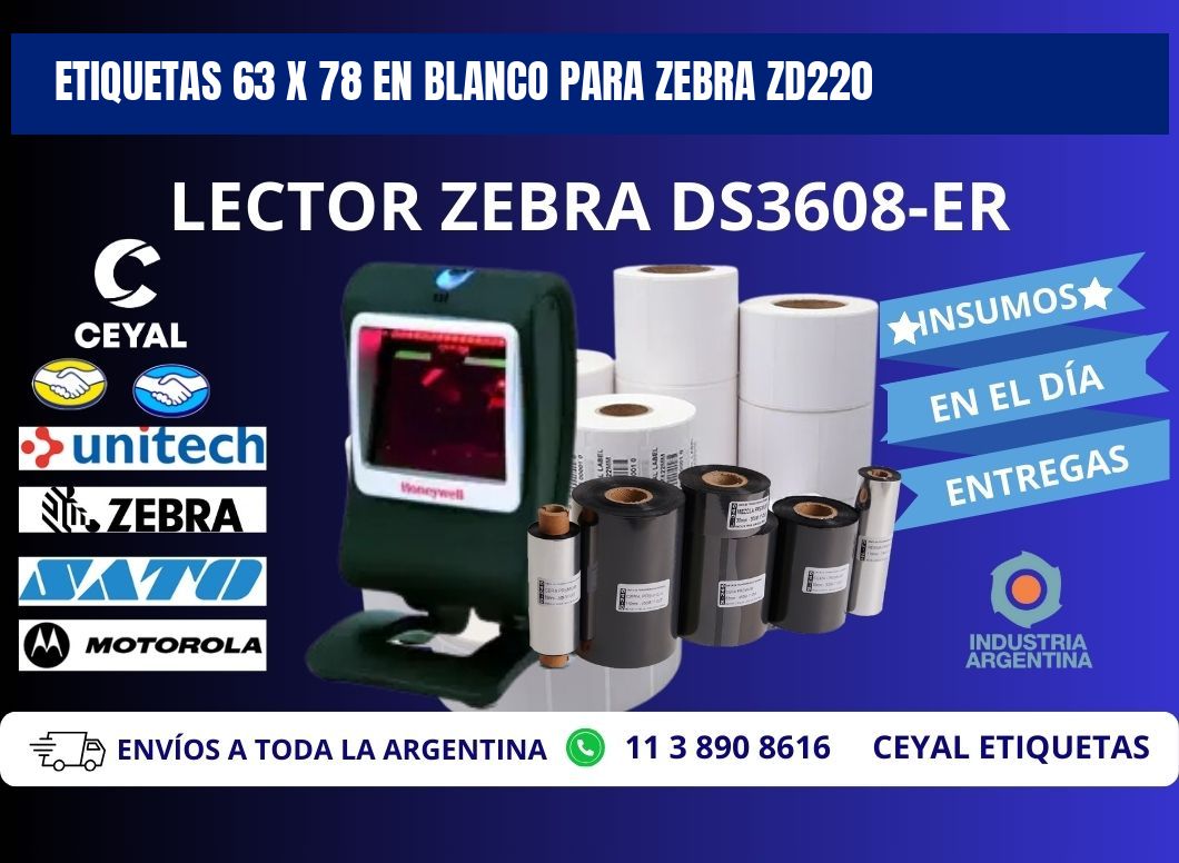 Etiquetas 63 x 78 en blanco para zebra zd220
