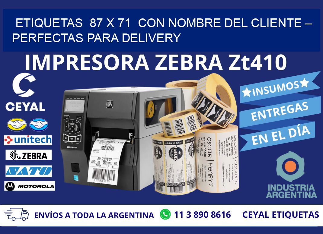 Etiquetas  87 x 71  con Nombre del Cliente – Perfectas para Delivery