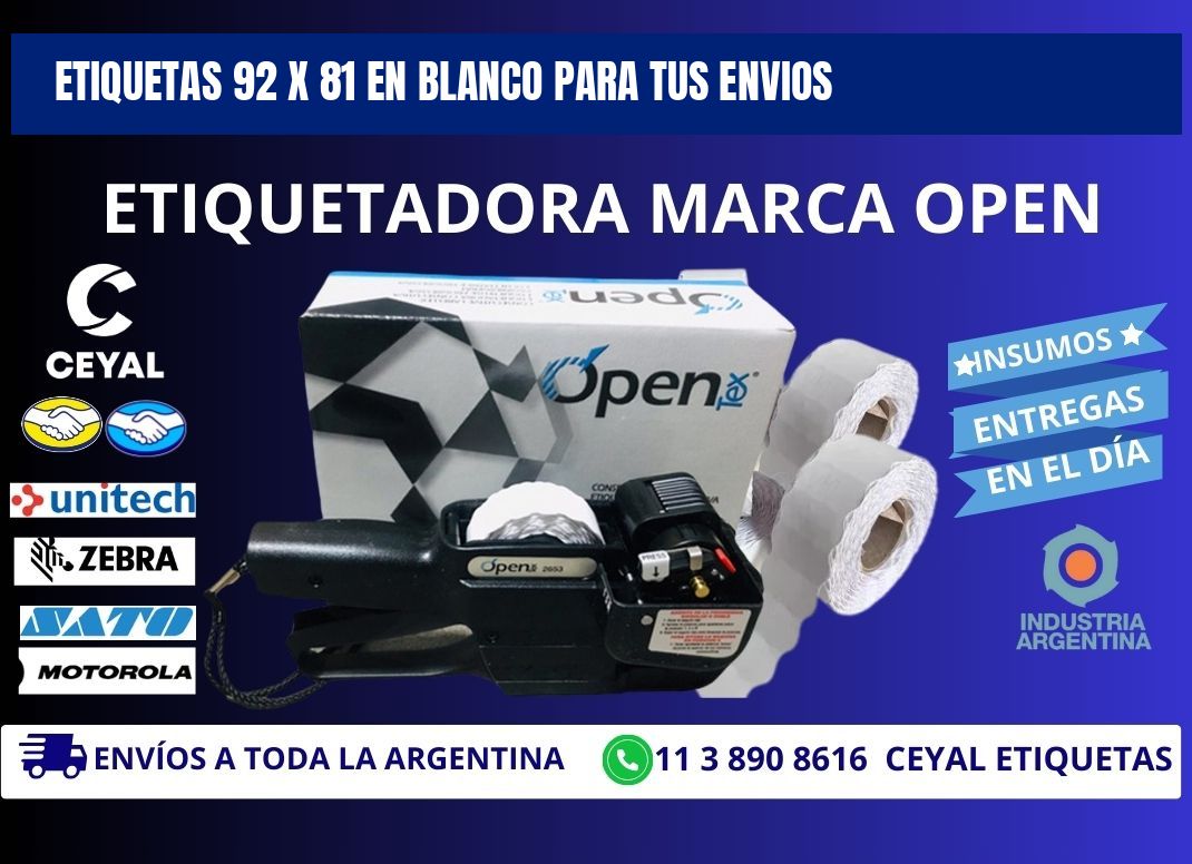 Etiquetas 92 x 81 en blanco para tus envios