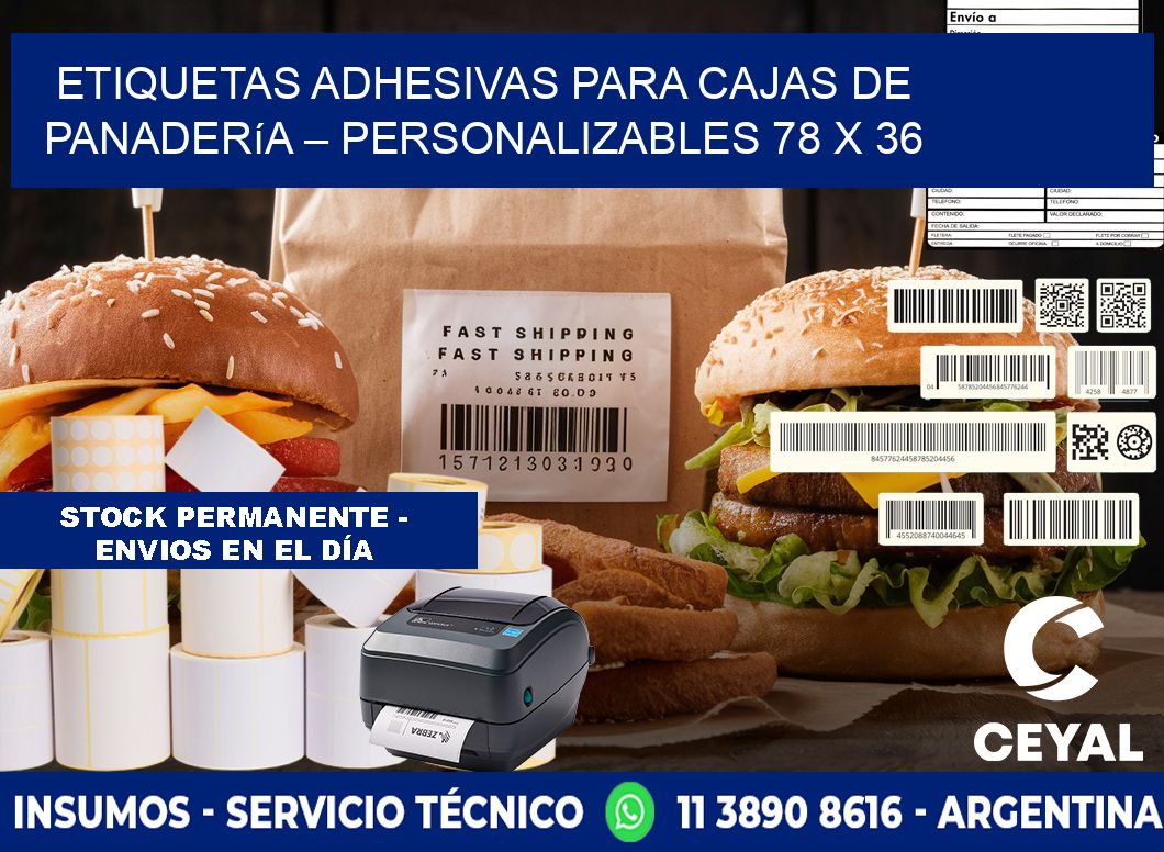 Etiquetas adhesivas para cajas de panadería – Personalizables 78 x 36