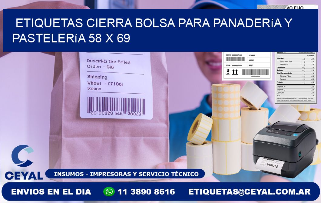 Etiquetas cierra bolsa para panadería y pastelería 58 x 69