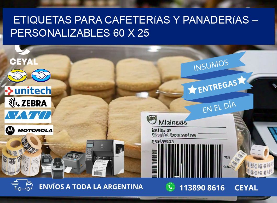 Etiquetas para cafeterías y panaderías – Personalizables 60 x 25