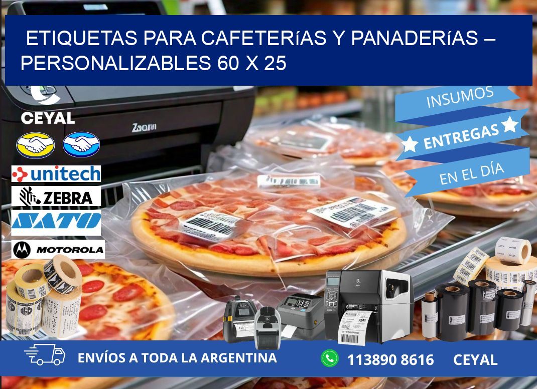 Etiquetas para cafeterías y panaderías – Personalizables 60 x 25