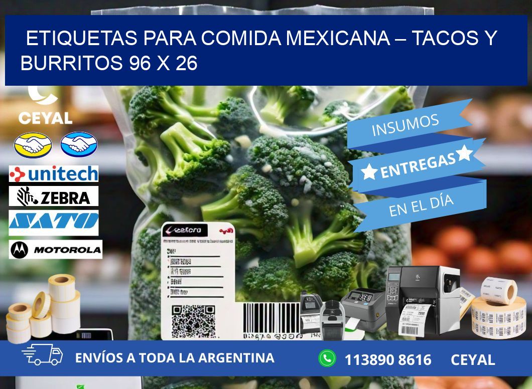 Etiquetas para comida mexicana – Tacos y burritos 96 x 26