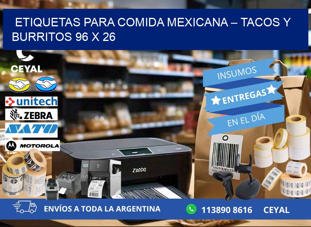 Etiquetas para comida mexicana – Tacos y burritos 96 x 26