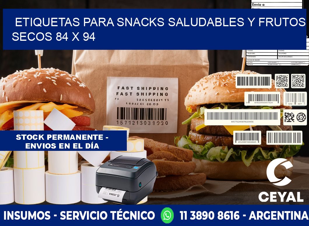 Etiquetas para snacks saludables y frutos secos 84 x 94