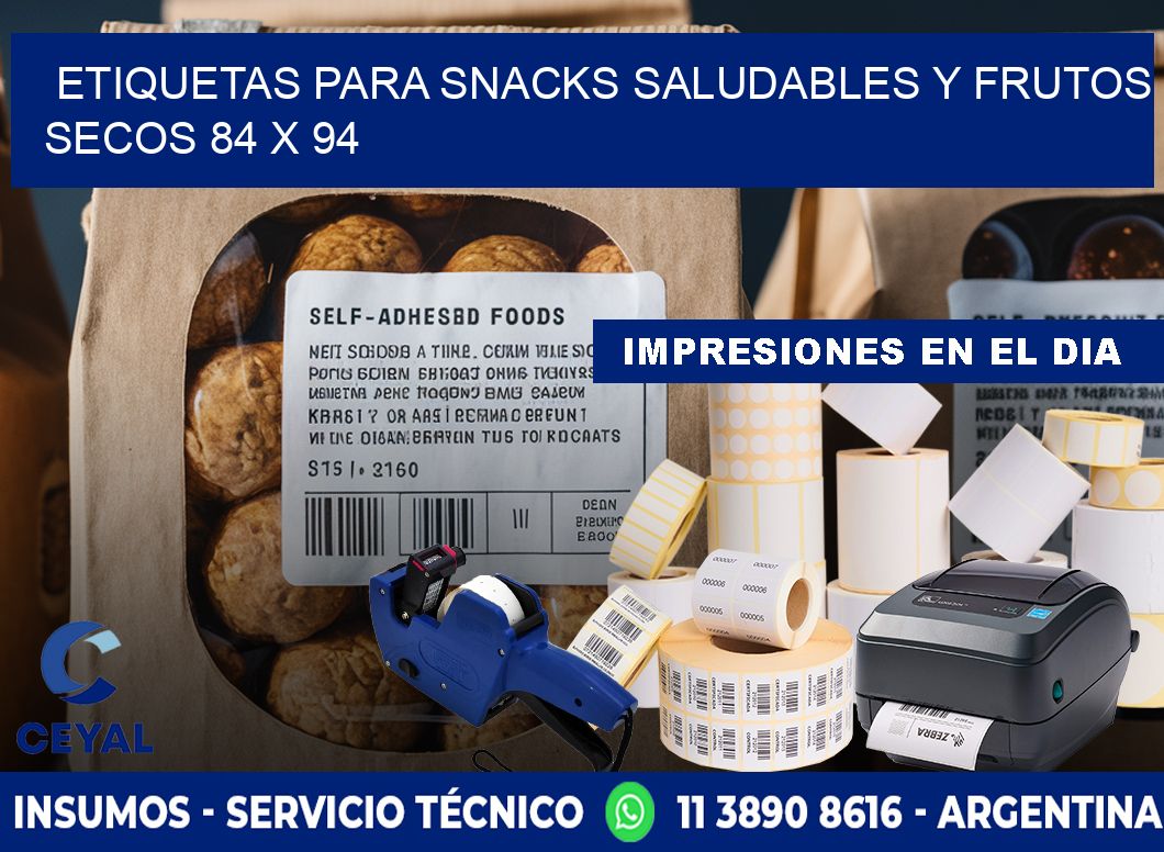 Etiquetas para snacks saludables y frutos secos 84 x 94