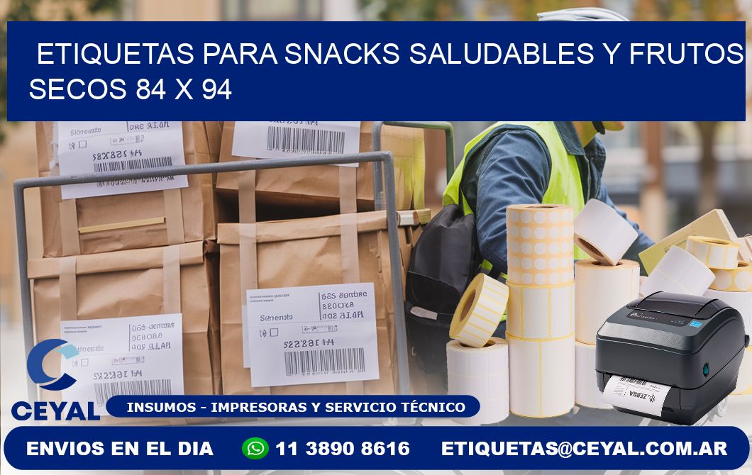 Etiquetas para snacks saludables y frutos secos 84 x 94