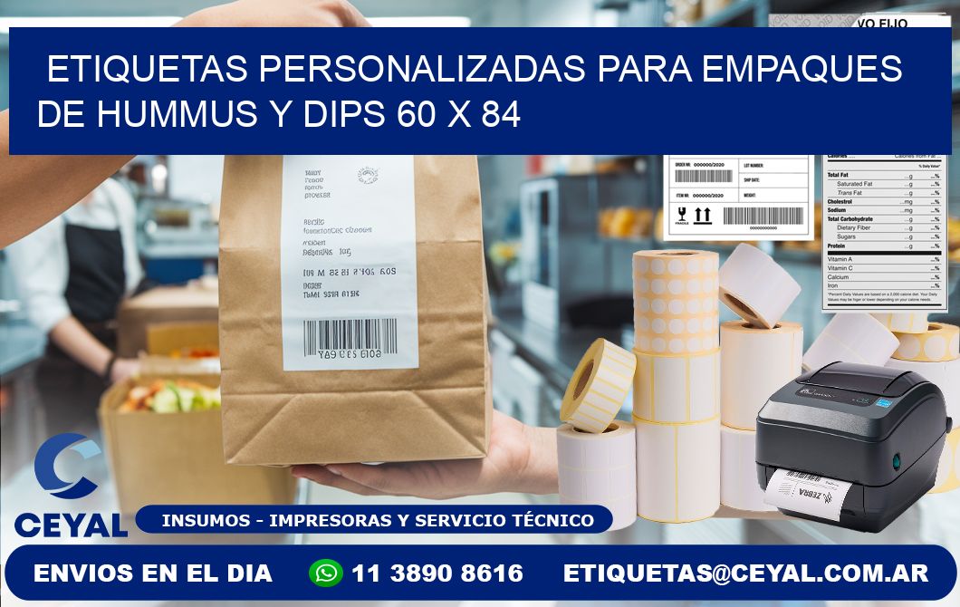 Etiquetas personalizadas para empaques de hummus y dips 60 x 84