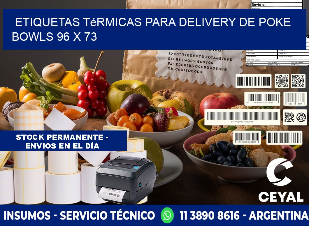 Etiquetas térmicas para delivery de poke bowls 96 x 73