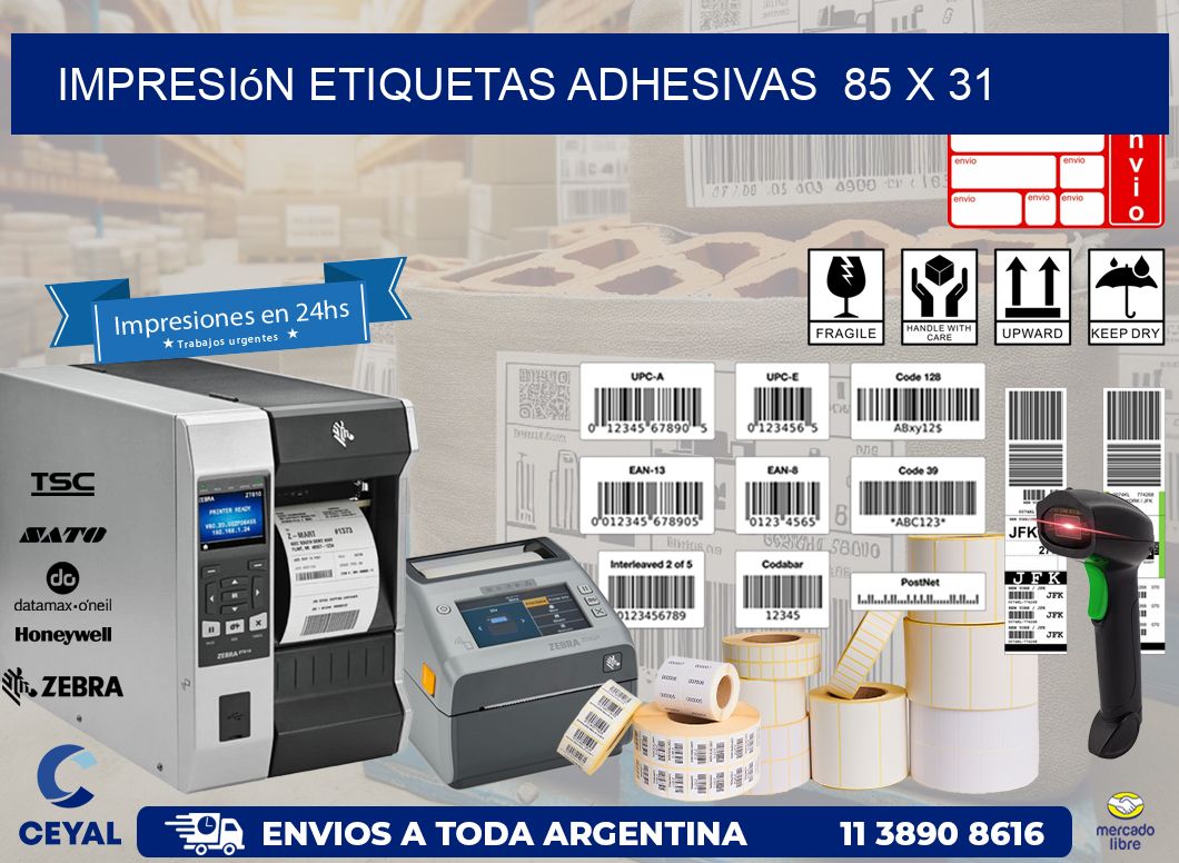 Impresión Etiquetas adhesivas  85 x 31