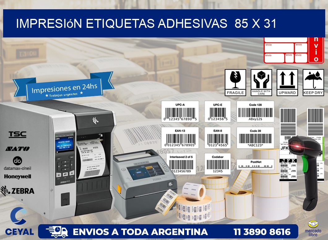 Impresión Etiquetas adhesivas  85 x 31