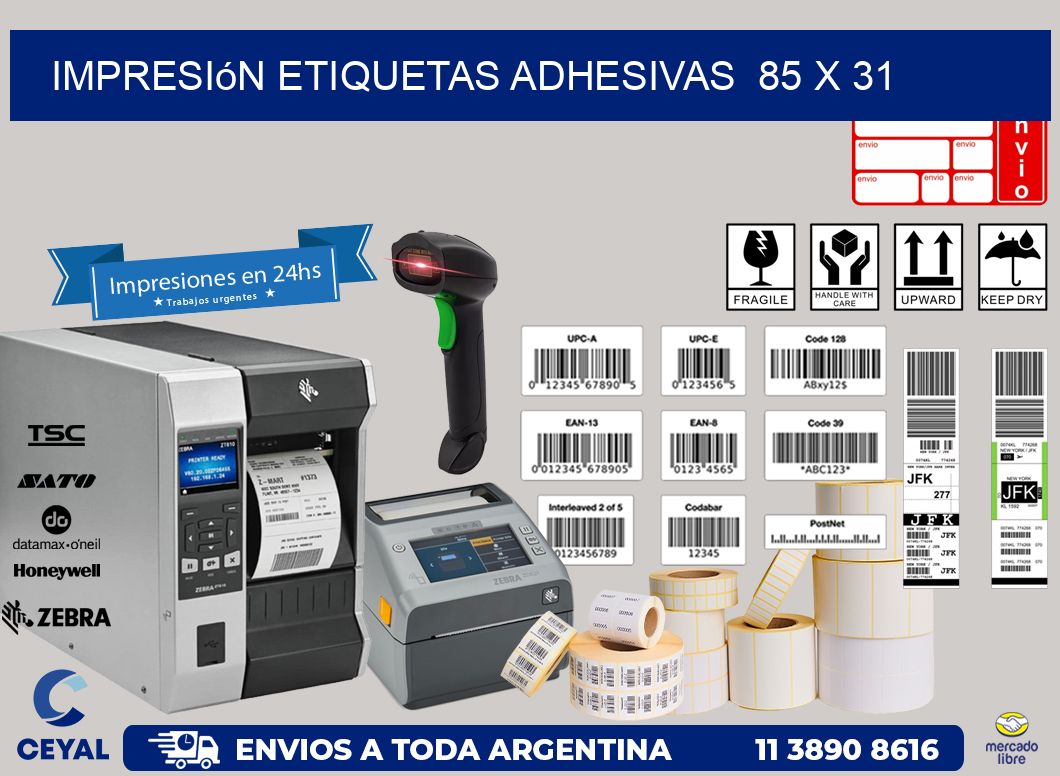 Impresión Etiquetas adhesivas  85 x 31